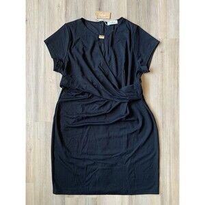 NWT Shein Curve Black Short Sleeve Ruched Pageant Sash Back Zip Dress Womens 4XL